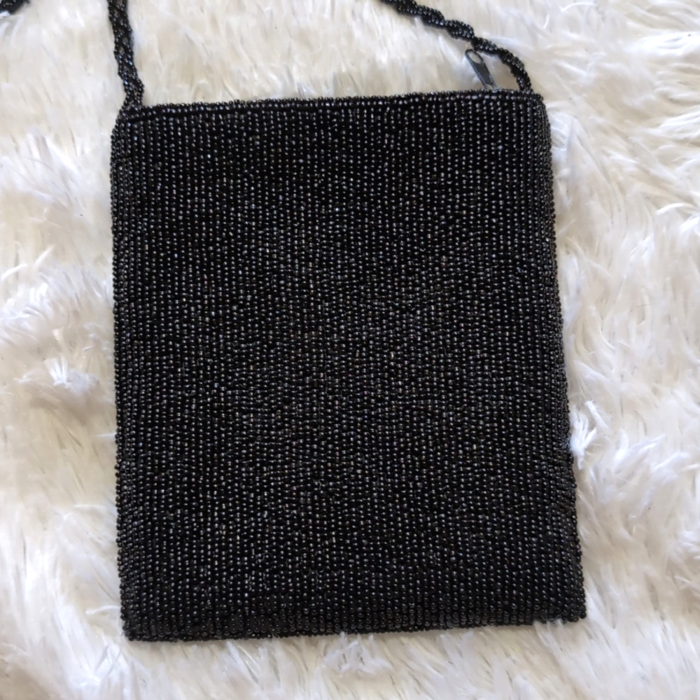 Y2K Vintage Black Beads & Gold Sequin Pineapple Cocktail Crossbody Bag - Picture 4 of 9